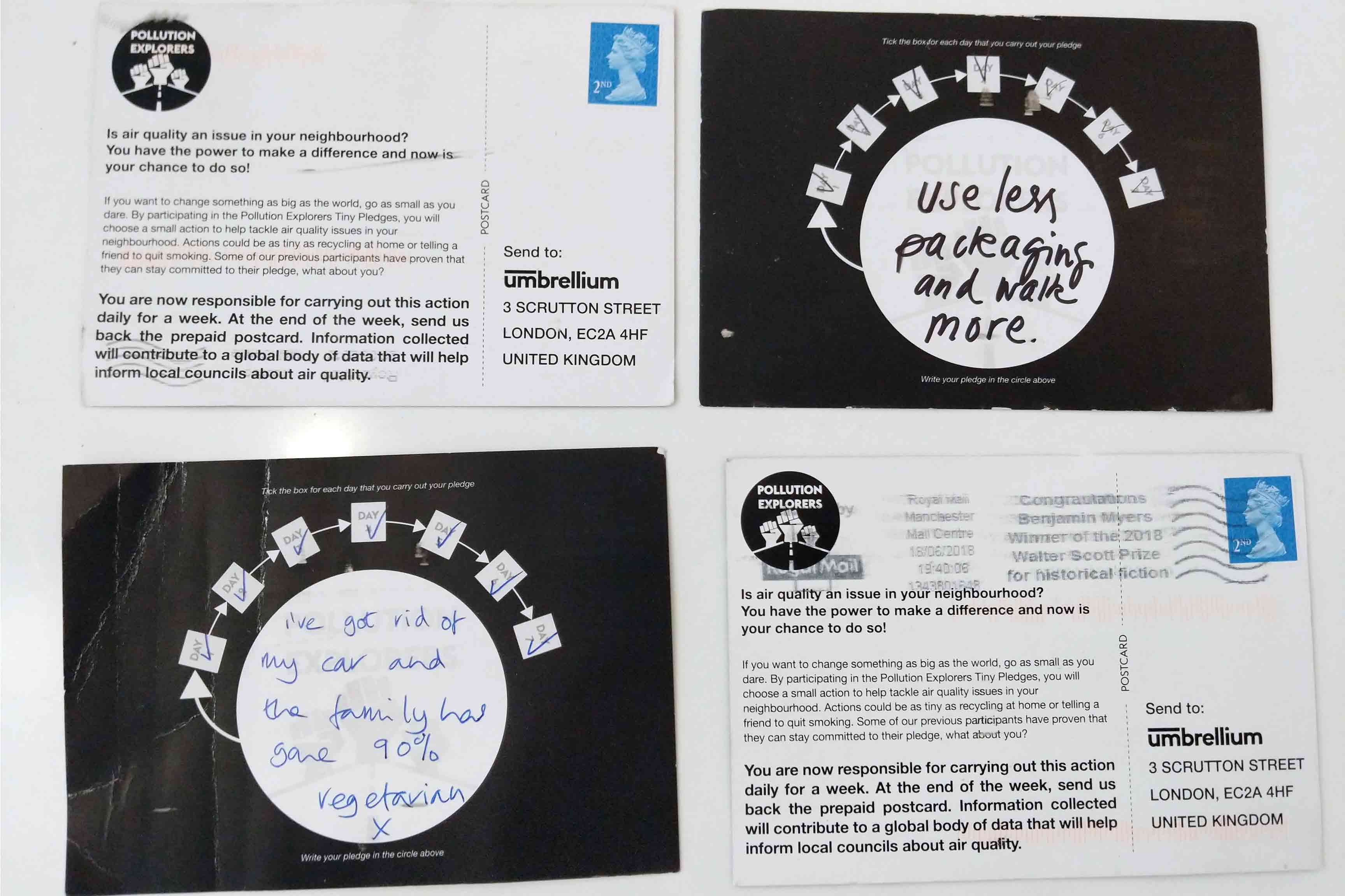 Pledge tracking postcards