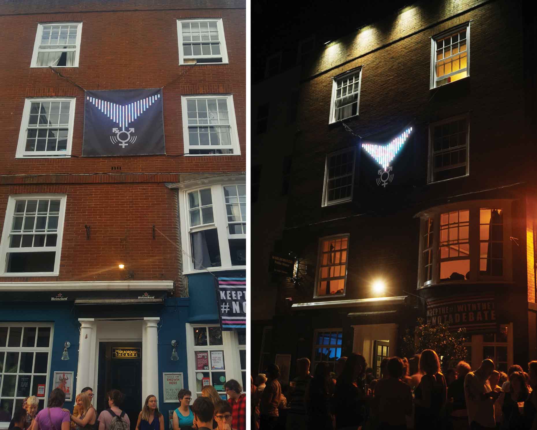 VoiceOver Banner outside the Marlborough Pub & Theatre